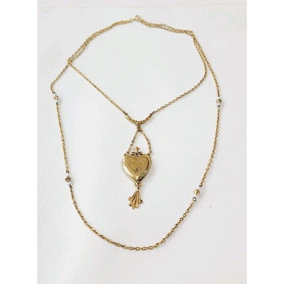 Vintage Signed ART Heart Locket Necklace – Double Chain 26" - Picture 1 of 7